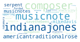 A word cloud containing words like musicnote and indianajones